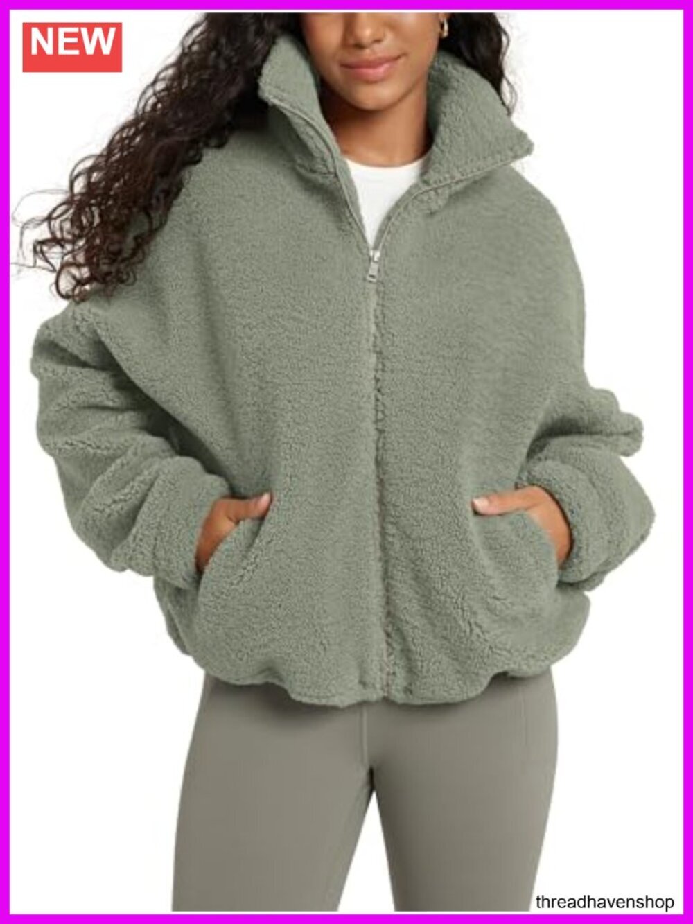 Women's Sherpa Fleece Full-Zip Jacket Long Sleeve Coat Warm Cinchable Outerwear